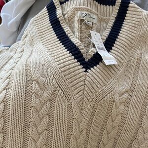 J. Crew Men's V-Neck Sweater - Cream and Navy